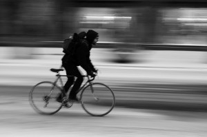 bicyclist in winter