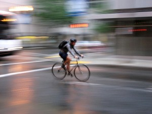 Commuter in rain